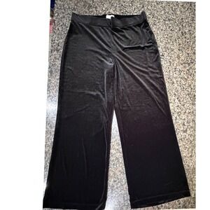 Jaclyn Smith Collection Women Black Velvet Wide Leg Pants Size L Stretch Holiday